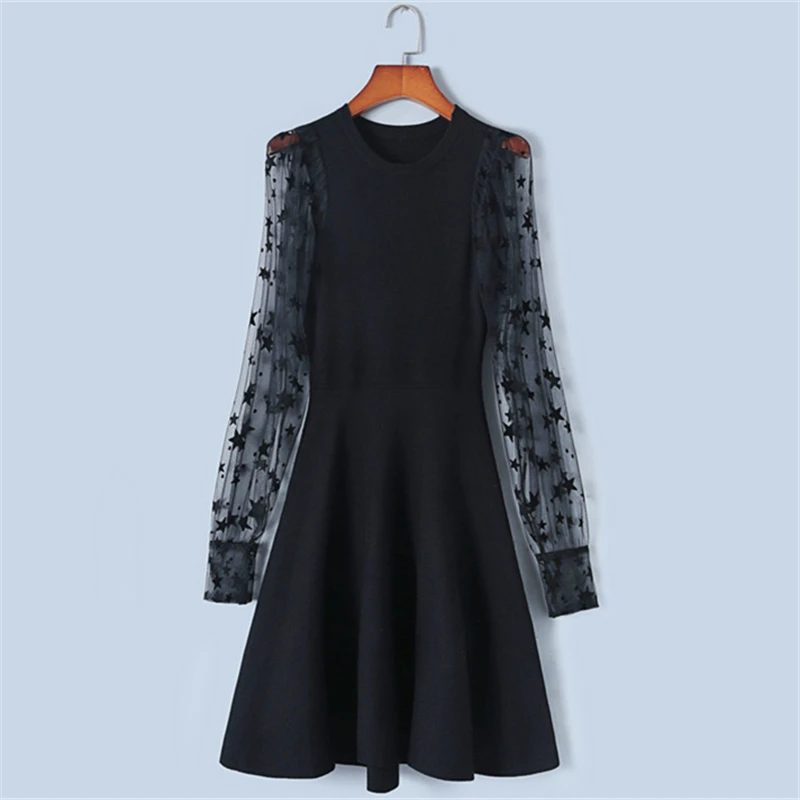 Tunjuefs Slim Elegant Mini Dress Runway Robe 2019 New Spring Star Dress Women Pullovers Knit Vestido Mesh Sleeve Dress
Tunjuefs Slim Elegant Mini Dress Runway Robe 2019 New Spring Star Dress Women Pullovers Knit Vestido Mesh Sleeve Dress