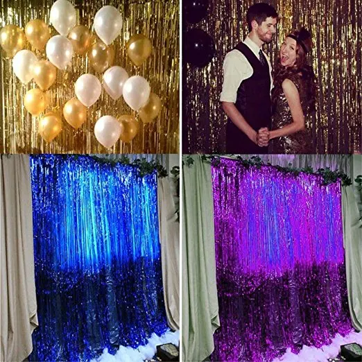 

1*3M Rose Gold Metallic Foil Tinsel Fringe Curtain Door Rain Home Room Wedding Party Deco Stage Backdrop Background Photo Props