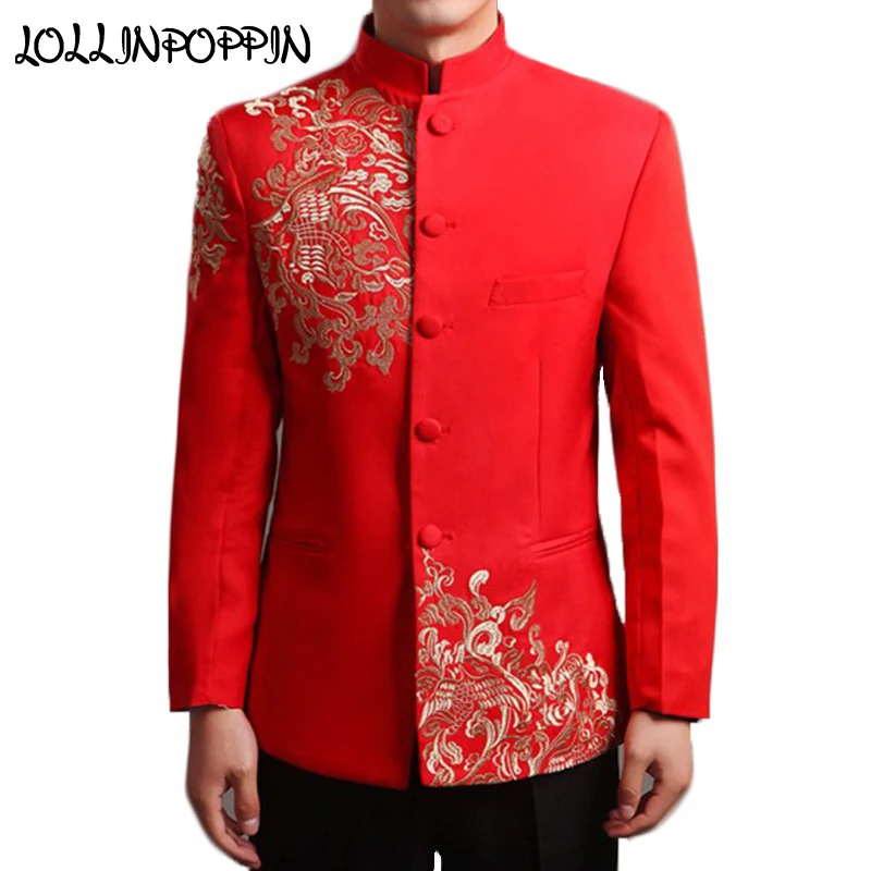 Chinese Style Wedding Suit Jacket Men Embroidery Patterns Tang Tunic Jacket Mandarin Collar Red Suit Jackets
Chinese Style Wedding Suit Jacket Men Embroidery Patterns Tang Tunic Jacket Mandarin Collar Red Suit Jackets