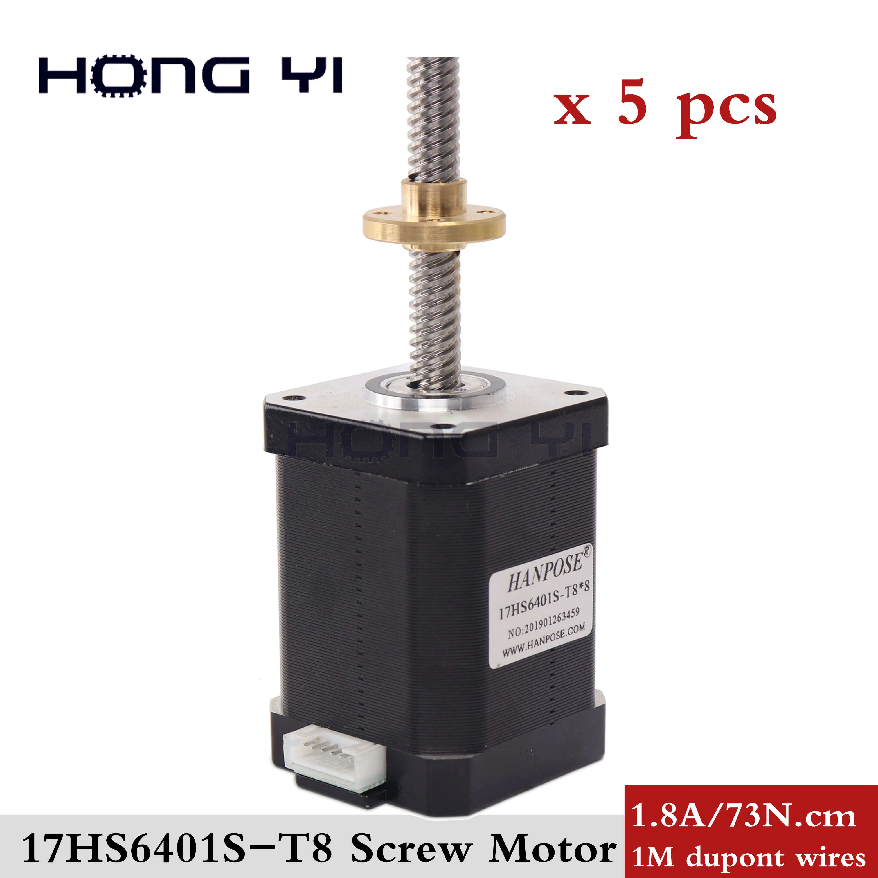 5PCS nema17 t8 screw stepper motor 1.8A 60mm 73N.cm 4-lead 42 motor 17hs6401S with Brass nut for 3D Printer or robot
5PCS nema17 t8 screw stepper motor 1.8A 60mm 73N.cm 4-lead 42 motor 17hs6401S with Brass nut for 3D Printer or robot