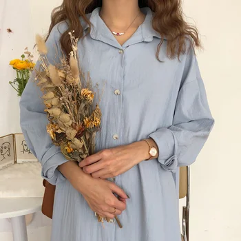 Fanco Vintage Autumn Long SleeveWomen Lady Loose Shirt Turn Down Collar Female Casual Fashion Maxi Cotton Blue Solid Color
Fanco Vintage Autumn Long SleeveWomen Lady Loose Shirt Turn Down Collar Female Casual Fashion Maxi Cotton Blue Solid Color