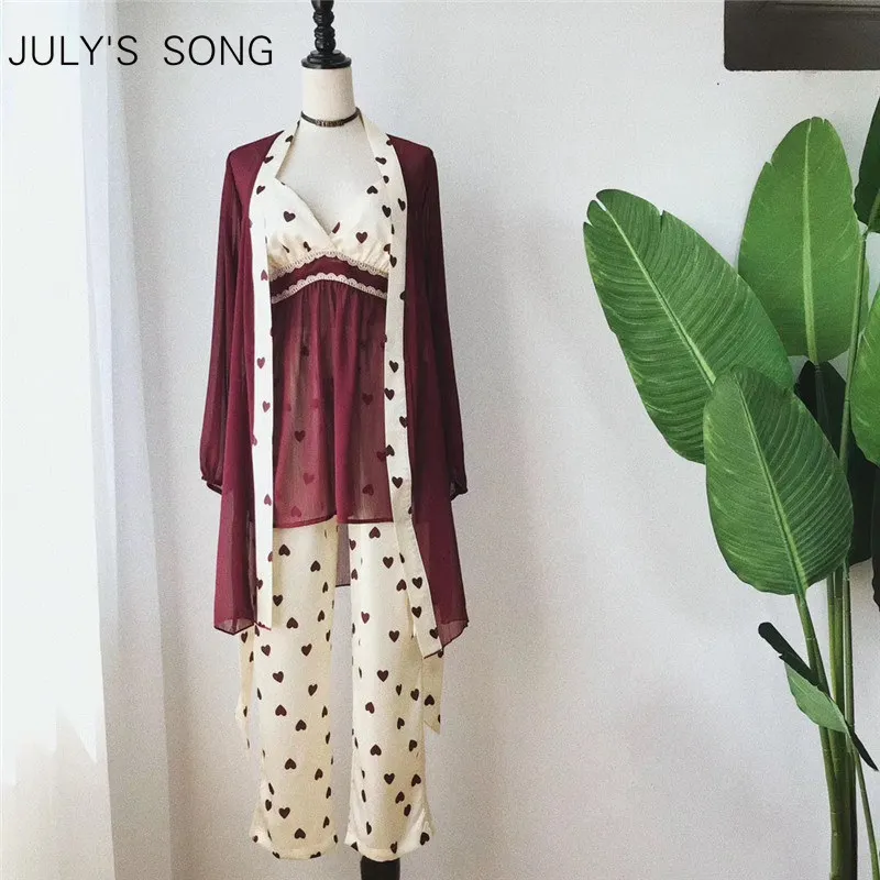 JULY'S SONG Woman Spring Pajamas Set 3 Pieces Satin Faux Silk Love Sleep Lounge Sling And Long Pants Woman Sleepwear Pajamas
JULY'S SONG Woman Spring Pajamas Set 3 Pieces Satin Faux Silk Love Sleep Lounge Sling And Long Pants Woman Sleepwear Pajamas