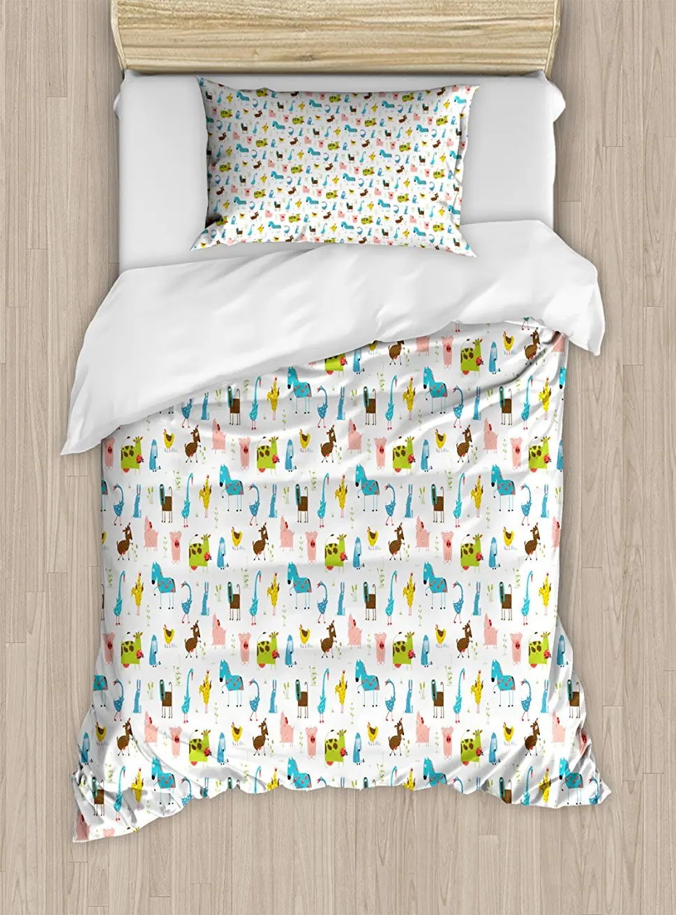 Cartoon Duvet Cover Set, Farm Animals Pattern with Pig Rooster Cow Horse and Sheep Doodle Style Illustration 4 Piece Bedding Set
Cartoon Duvet Cover Set, Farm Animals Pattern with Pig Rooster Cow Horse and Sheep Doodle Style Illustration 4 Piece Bedding Set