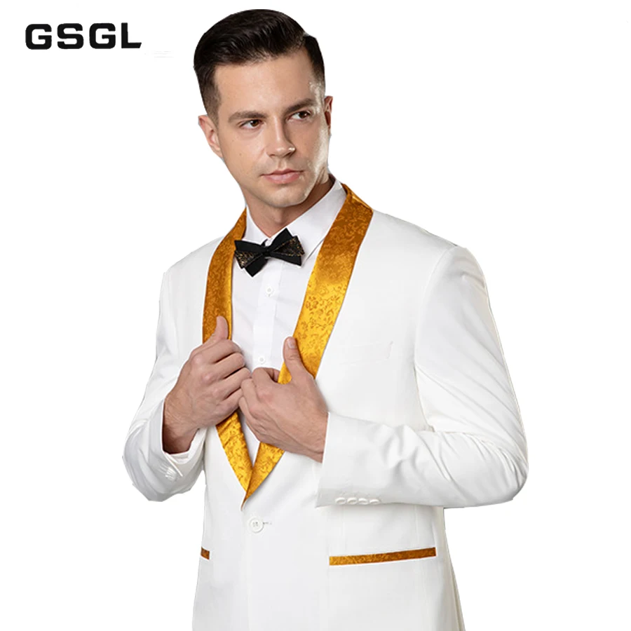 Men's 2 Pieces Suit Shawl Lapel Tuxedo Suits Formal Golden Jacquard Jacket Pants White Suit Set
Men's 2 Pieces Suit Shawl Lapel Tuxedo Suits Formal Golden Jacquard Jacket Pants White Suit Set