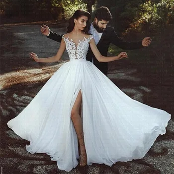 2019 Elegant Women's Gowns Beach Cheap Wedding Dress 2019 Side Split Dresses Vestido De Noiva Caps Gown with Sleeves Marriage
2019 Elegant Women's Gowns Beach Cheap Wedding Dress 2019 Side Split Dresses Vestido De Noiva Caps Gown with Sleeves Marriage