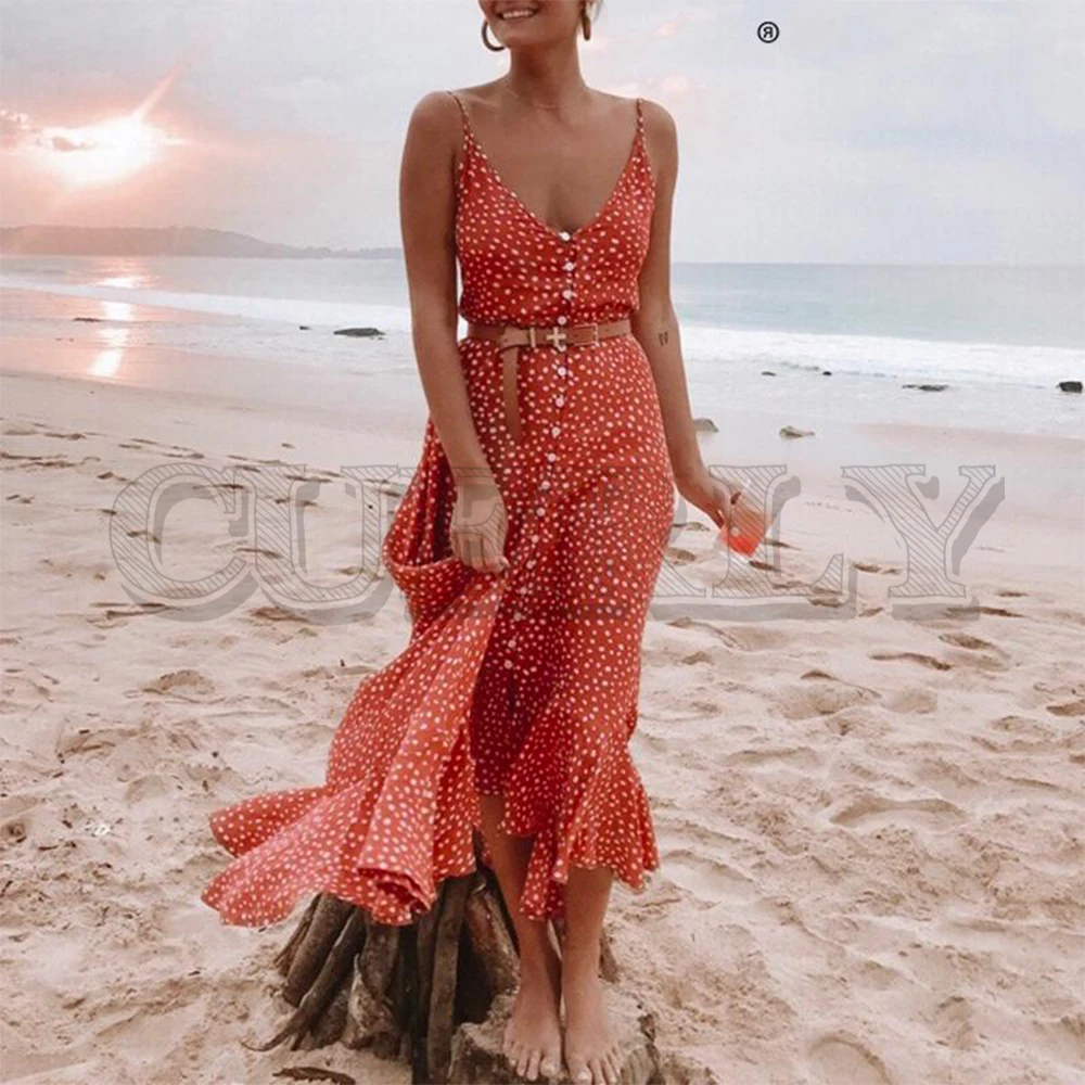 CUERLY Elegant Polka dot boho women midi summer dress Sexy v-neck strap button A-line dress Female print beach vestidos
CUERLY Elegant Polka dot boho women midi summer dress Sexy v-neck strap button A-line dress Female print beach vestidos