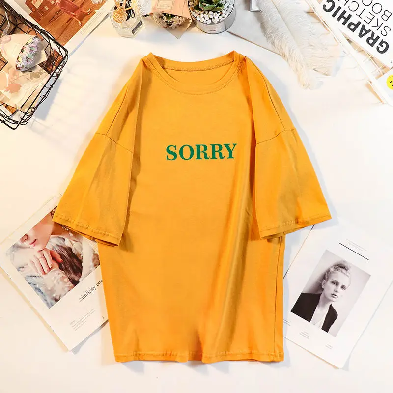 Korea 2019 Spring Summer tshirt Yellow Letter Print College Short Sleeve Long T-shirts Female T Shirt Harajuku Women Top Tshirt
Korea 2019 Spring Summer tshirt Yellow Letter Print College Short Sleeve Long T-shirts Female T Shirt Harajuku Women Top Tshirt