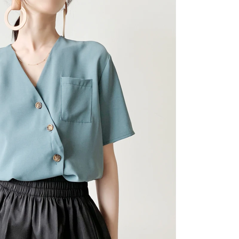2019 Summer Short Sleeve V Neck Shirt Blouse Women Blue Fashion Korean Casual Shirts Good Quality White Street Blouses
2019 Summer Short Sleeve V Neck Shirt Blouse Women Blue Fashion Korean Casual Shirts Good Quality White Street Blouses