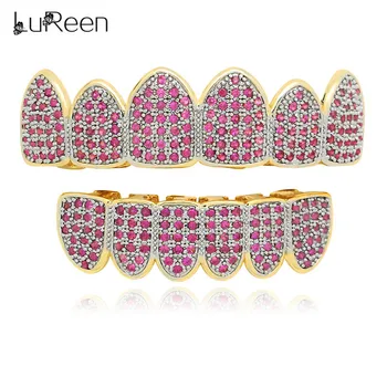 LuReen Gold Teeth Grills Micro Pave Pink Grills Top Bottom Dental Grill Vampire Teeth Caps Mouth Jewelry Party
LuReen Gold Teeth Grills Micro Pave Pink Grills Top Bottom Dental Grill Vampire Teeth Caps Mouth Jewelry Party