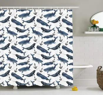 Narwhal Shower Curtain, Aquarelle Whales with Anchors Marine Biology Illustration Brush Stroke, Cloth Fabric Bathroom Decor
Narwhal Shower Curtain, Aquarelle Whales with Anchors Marine Biology Illustration Brush Stroke, Cloth Fabric Bathroom Decor