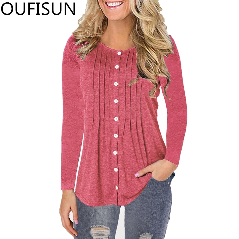 Oufisun 2019 Autumn Winter O-neck Full Sleeve T-shirts Fashion Solid Loose T Shirt Casual Button Fold Women's Tops Plus Size 5XL
Oufisun 2019 Autumn Winter O-neck Full Sleeve T-shirts Fashion Solid Loose T Shirt Casual Button Fold Women's Tops Plus Size 5XL