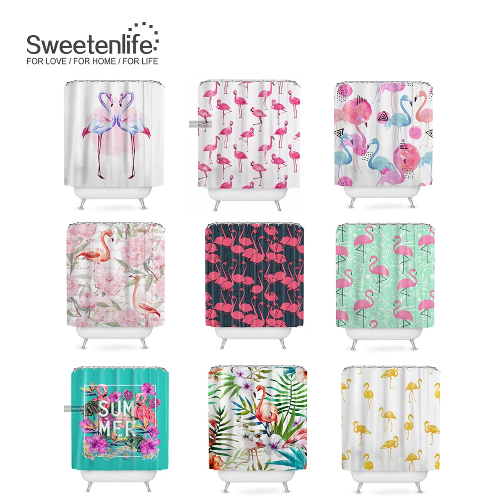 Розовая душевая занавеска Sweetenlife С фламинго для ванной комнаты экологически