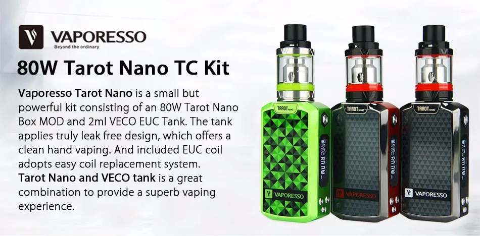 New Original Vaporesso Tarot Nano Kit with 2ml VECO EUC Tank and 80W Tarot Nano MOD 2500mAh Electronic Cigarette Vape Box Kit