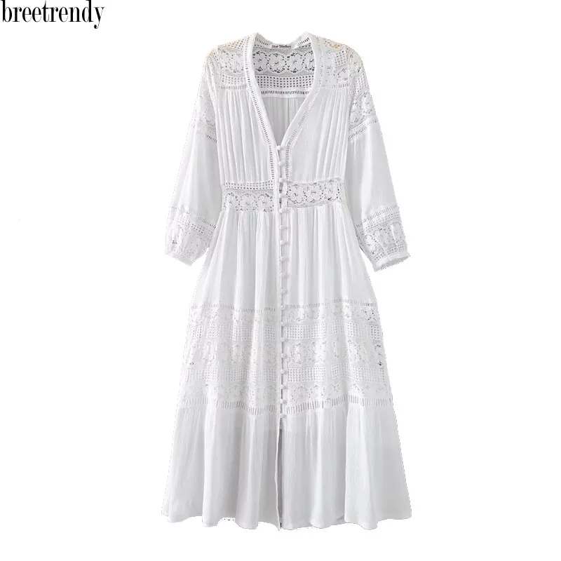 QZ750 V neck buttons slim waist lace floral patchwork long design white dress women beach bohomeia dresses vestidos
QZ750 V neck buttons slim waist lace floral patchwork long design white dress women beach bohomeia dresses vestidos