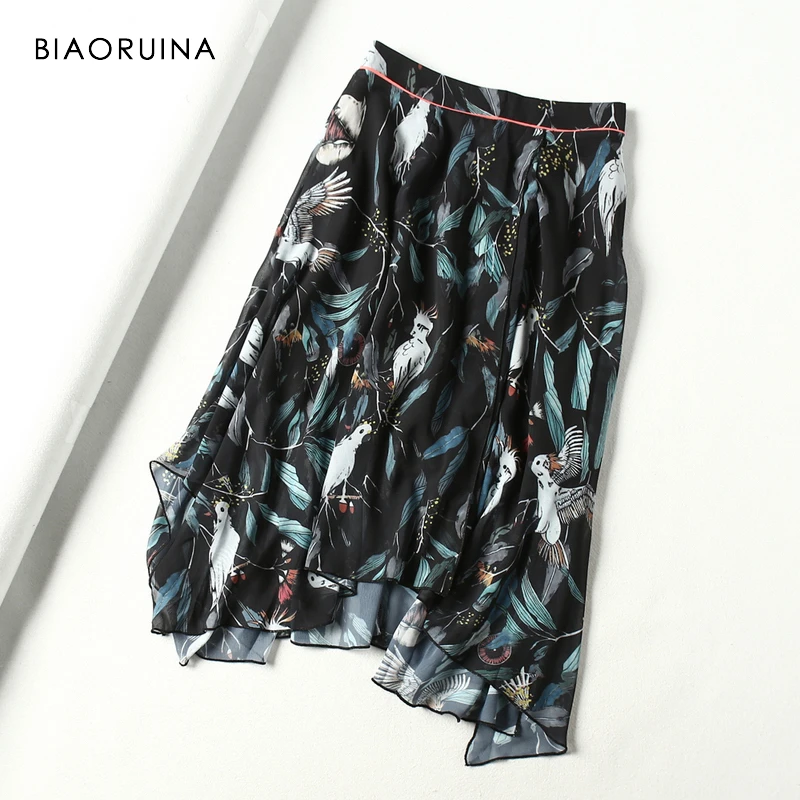 BIAORUINA Women Casual Chiffon Bird Floral Printed Skirt Mid-calf Length Female Fashion Ccol High Waist Skirt Back Zipper
BIAORUINA Women Casual Chiffon Bird Floral Printed Skirt Mid-calf Length Female Fashion Ccol High Waist Skirt Back Zipper