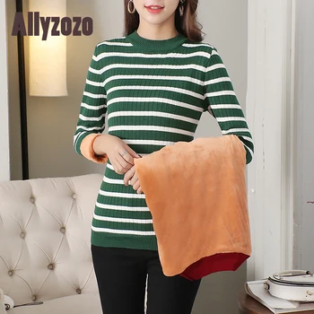Women New Fashion Winter Warm Striped Knitted Pullover Sweaters with Velvet Ladies Crochet Sweater Female Tops High Quality
Women New Fashion Winter Warm Striped Knitted Pullover Sweaters with Velvet Ladies Crochet Sweater Female Tops High Quality