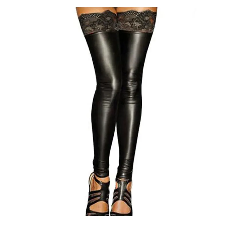 2018 Sexy Women Wet Look Faux Leather Stockings Thigh High Stockings Gothic Black Long Skinny Lace Vinyl Stockings 
2018 Sexy Women Wet Look Faux Leather Stockings Thigh High Stockings Gothic Black Long Skinny Lace Vinyl Stockings