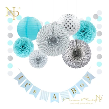 Nicro 9Pcs/Set Blue&White Banner Paper Pom Pom Flower Paper Lantern Paper Fan for Baby Shower Children's Day Party Decoration
Nicro 9Pcs/Set Blue&White Banner Paper Pom Pom Flower Paper Lantern Paper Fan for Baby Shower Children's Day Party Decoration