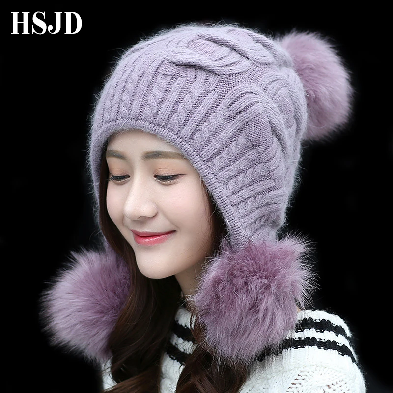 Winter Women's Hat Brand New Rabbit Hair Knitted Hats Cute Three Pompoms Caps For Girl Warm Skullies Beanie Female Cap 2018
Winter Women's Hat Brand New Rabbit Hair Knitted Hats Cute Three Pompoms Caps For Girl Warm Skullies Beanie Female Cap 2018