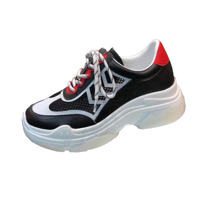 Women's Thick-Soled Leather Lace Mesh Sneakers 2019 Spring Autumn New Fashion Comfortable Breathable Color Matching Casual Shoes
Women's Thick-Soled Leather Lace Mesh Sneakers 2019 Spring Autumn New Fashion Comfortable Breathable Color Matching Casual Shoes