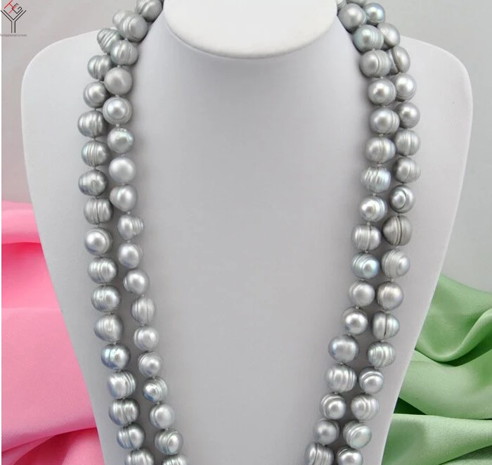 

65inch 160cm 10mm gray baroque pearl necklace Jewelry handmade real natural freshwater pearl gift