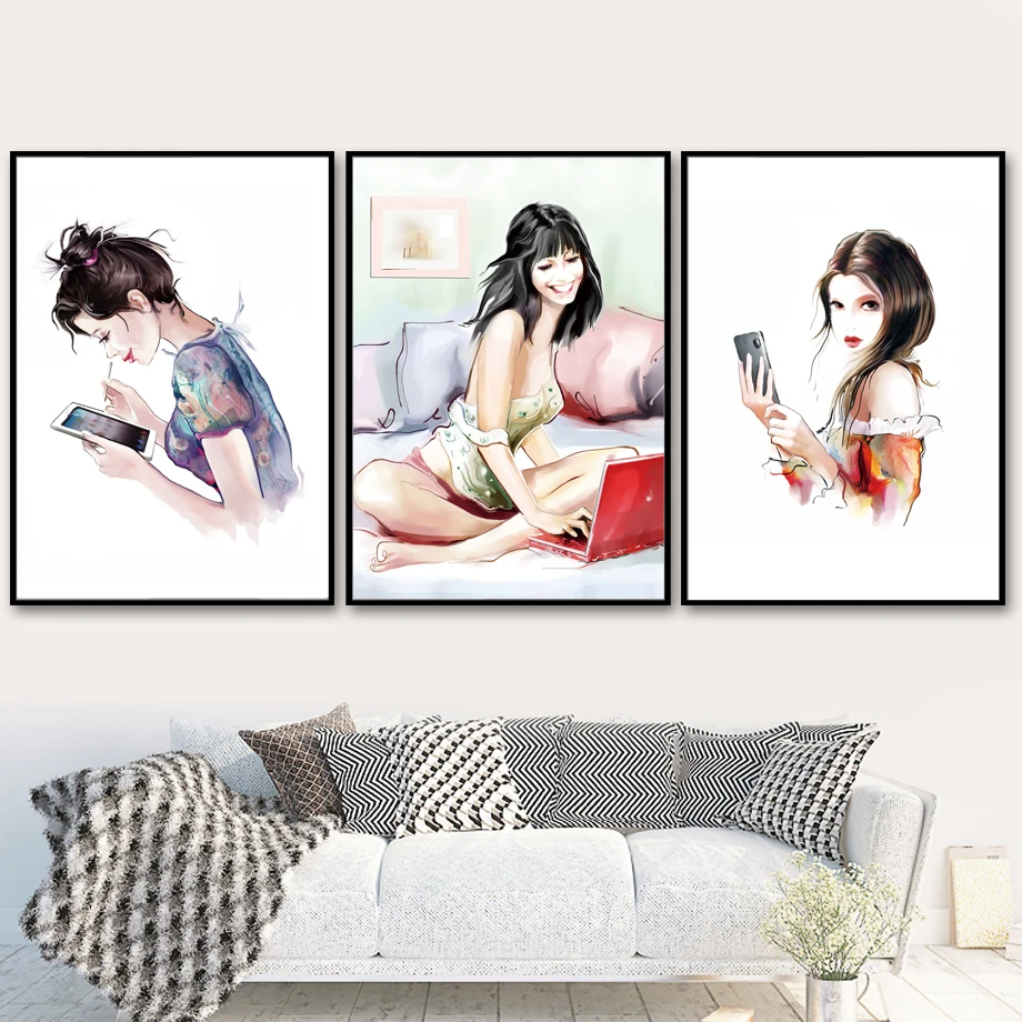 Watercolor Girl Mobile Phone Tablet PC Nordic Posters And Prints Wall Art Canvas Painting Wall Pictures For Living Room Decor
Watercolor Girl Mobile Phone Tablet PC Nordic Posters And Prints Wall Art Canvas Painting Wall Pictures For Living Room Decor