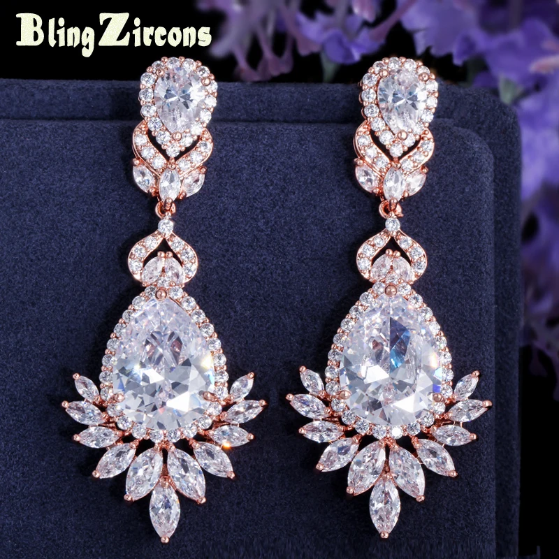 BlingZircons AAA+ Big Cubic Zirconia Water Drop Bridal Wedding Earrings Rose Gold Color Long Dangling Ear Jewelry For Women E147
BlingZircons AAA+ Big Cubic Zirconia Water Drop Bridal Wedding Earrings Rose Gold Color Long Dangling Ear Jewelry For Women E147
