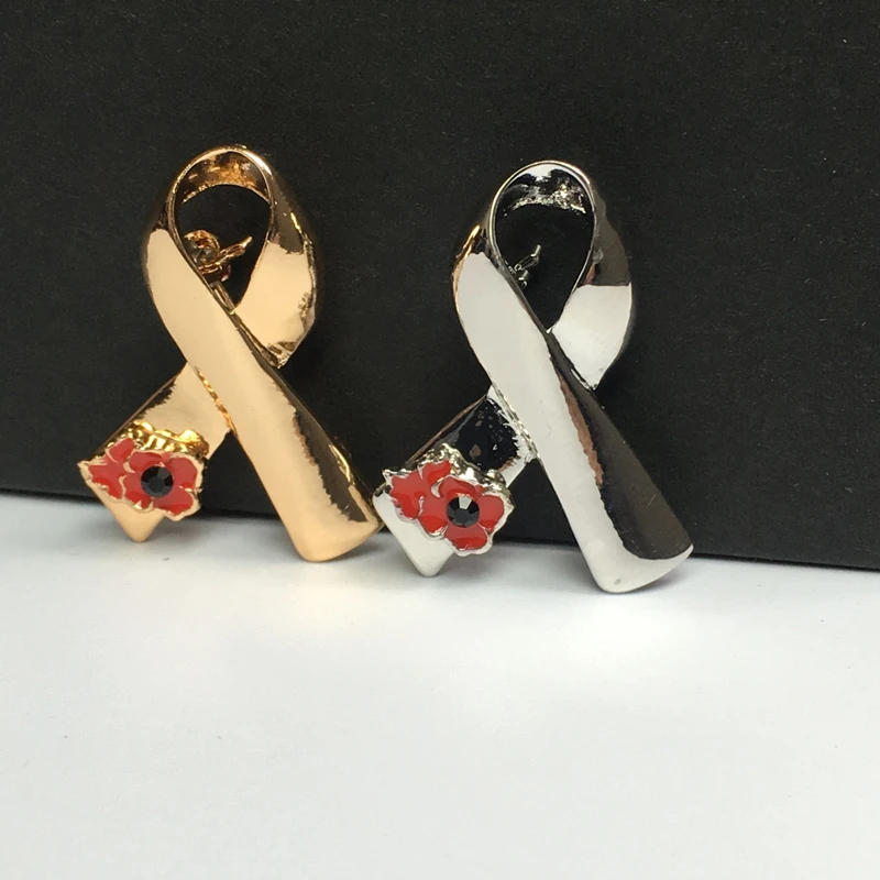 PBR034(1), Gold/Silver Color Ribbon Brooch With Red Poppy Flower Souvenir Ribbon Awareness Lapel Pin Shirt Badge
PBR034(1), Gold/Silver Color Ribbon Brooch With Red Poppy Flower Souvenir Ribbon Awareness Lapel Pin Shirt Badge