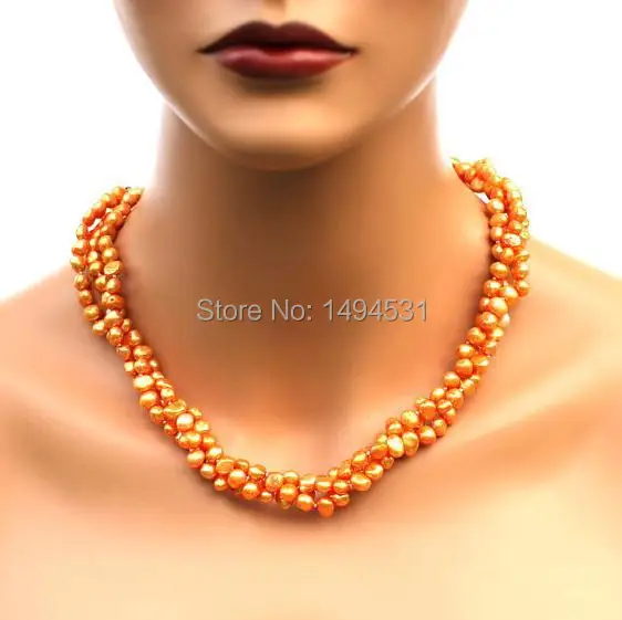 Wholesale Pearl Jewelry - Orange Yellow 3 Strands Baroque Genuine Freshwater Pearl Necklace Earrings - Handmade Jewelry Set
Wholesale Pearl Jewelry - Orange Yellow 3 Strands Baroque Genuine Freshwater Pearl Necklace Earrings - Handmade Jewelry Set