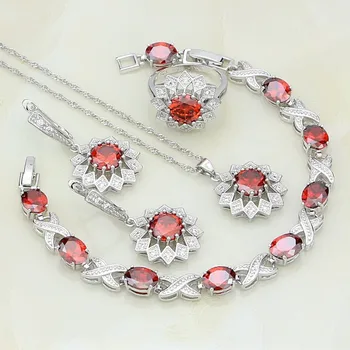 Round 925 Sterling Silver Jewelry Flower Red Garnet White CZ Party Jewelry Sets Earrings/Pendant/Necklace/Bracelet/Ring
Round 925 Sterling Silver Jewelry Flower Red Garnet White CZ Party Jewelry Sets Earrings/Pendant/Necklace/Bracelet/Ring