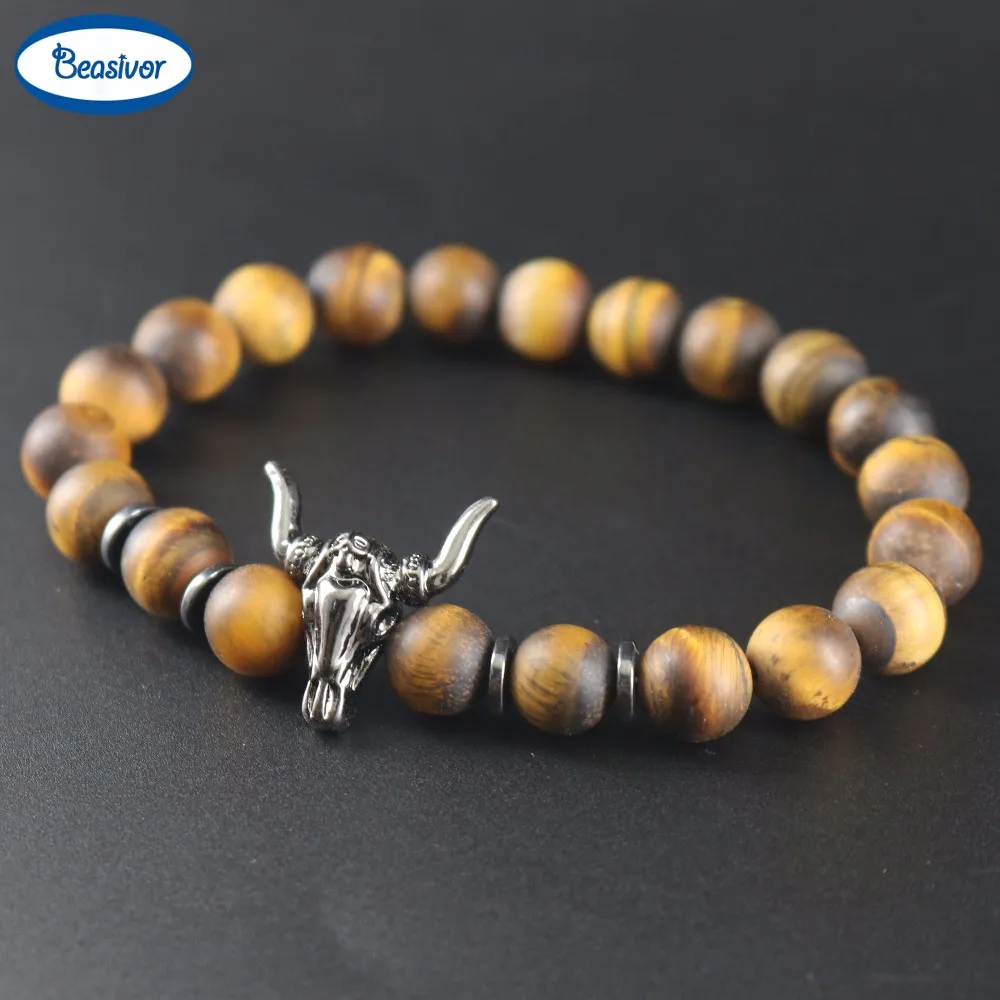 Matte Brown Tiger eyes Natural Stones Black Bull Head Unisex Beads Strand Bracelets & Bangles
Matte Brown Tiger eyes Natural Stones Black Bull Head Unisex Beads Strand Bracelets & Bangles