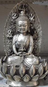 9 Tibet White copper silver Sitting on a lotus Longevity Sakyamuni Buddha statue
9 Tibet White copper silver Sitting on a lotus Longevity Sakyamuni Buddha statue