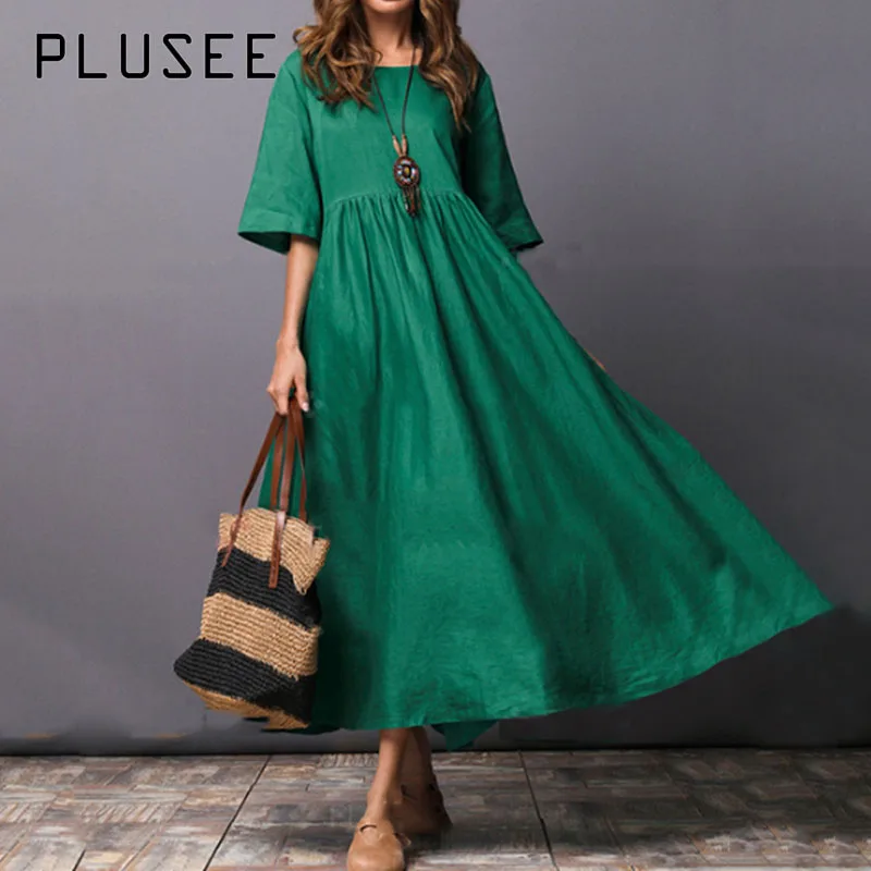 Plusee Dress Plus Size 2XL Women Green Indie Folk Trumpet Ankle-Length Round Neck Standard-Waist Pullover Plain Oversize Dress
Plusee Dress Plus Size 2XL Women Green Indie Folk Trumpet Ankle-Length Round Neck Standard-Waist Pullover Plain Oversize Dress