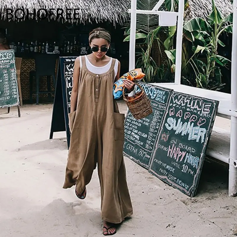 BOHOFREE Linen Cotton Loose Casual Jumpsuit Bohemia Strappy Pocket Rompers Female Solid Color Boho Beach Jumpsuits Women
BOHOFREE Linen Cotton Loose Casual Jumpsuit Bohemia Strappy Pocket Rompers Female Solid Color Boho Beach Jumpsuits Women