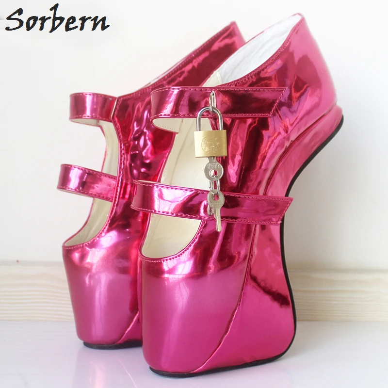 Sorbern Fashion 7 Inch Ultra High Heels Lockable Knee High Sexy Fetish Boots Pump Lace Up Ballet Heelless Long Boots for Women