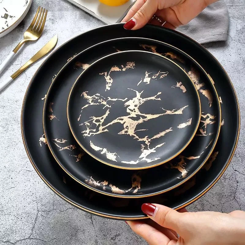 1PCS 6/8/10inch Tableware Luxury Gold Edges Marble Dinner Plate Unique Matte Black And White Dinnerware Kitchen Plate Wholesale
1PCS 6/8/10inch Tableware Luxury Gold Edges Marble Dinner Plate Unique Matte Black And White Dinnerware Kitchen Plate Wholesale