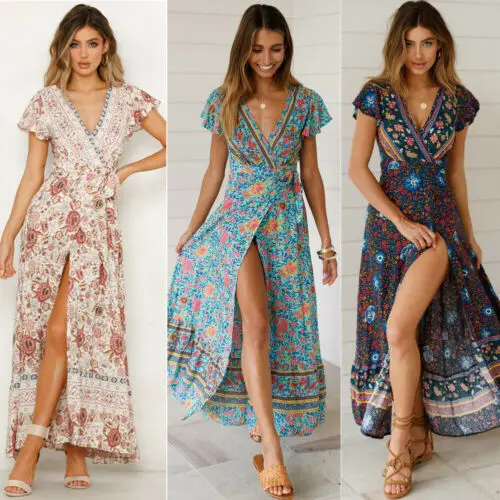 Vintage Women's Boho Floral Print Sexy V-neck High-waist Lace-up Short Sleeve Asymmetric Long Dress Lady Summer Beach Dress S-XL
Vintage Women's Boho Floral Print Sexy V-neck High-waist Lace-up Short Sleeve Asymmetric Long Dress Lady Summer Beach Dress S-XL