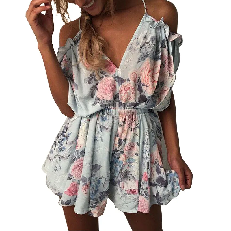 Summer 2018 Women Floral Print Playsuit Strap Loose Rompers Ruffles Off Shoulder Sleeveless Jumpsuit Backless Sexy Overall
Summer 2018 Women Floral Print Playsuit Strap Loose Rompers Ruffles Off Shoulder Sleeveless Jumpsuit Backless Sexy Overall