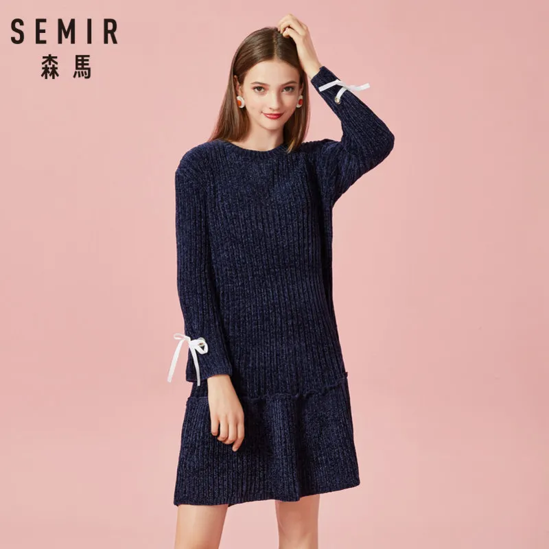 SEMIR Women Rib-Knit Flared Sweater Dress Soft Chenille Yarn with Ties at Cuff Ribbing at Crewneck Long-sleeved Knit Dress
SEMIR Women Rib-Knit Flared Sweater Dress Soft Chenille Yarn with Ties at Cuff Ribbing at Crewneck Long-sleeved Knit Dress