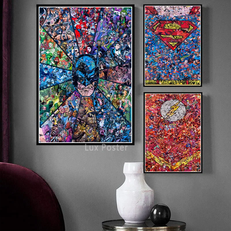 

Poster And Prints Hot Batman Superman Joker Comics DC Marvel Superheros Collage Wall Art Painting Wall Pictures Room Home Decor