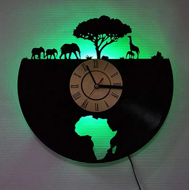 Vinyl Wall Clock - LED Colorful Lights Clock - African Elephant Wall Clock - Silent Non Ticking Battery Operated Wall Clock
Vinyl Wall Clock - LED Colorful Lights Clock - African Elephant Wall Clock - Silent Non Ticking Battery Operated Wall Clock