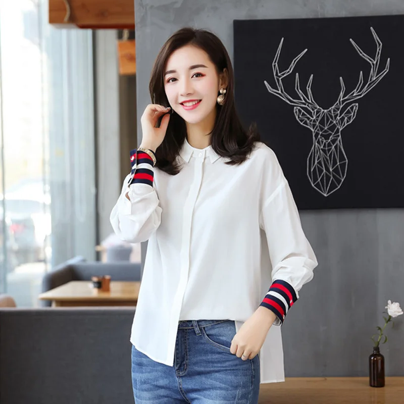 women shirt blouse and white shirt casual solid color striped shirt cuffs loose shirt
women shirt blouse and white shirt casual solid color striped shirt cuffs loose shirt