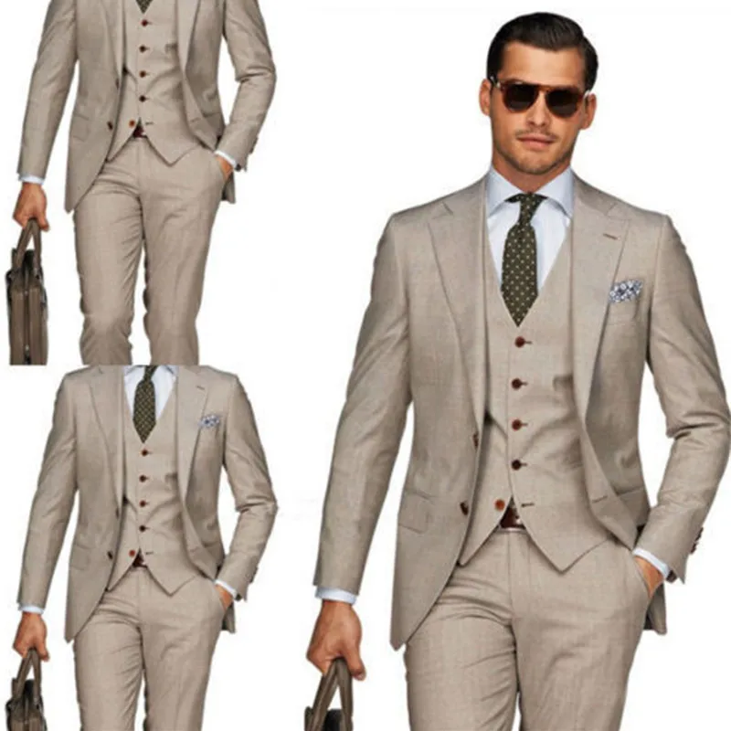 Fashion classic men's suit khaki lapel single-breasted men's prom dress and groomsmen dress (jacket + pants + vest) custom made
Fashion classic men's suit khaki lapel single-breasted men's prom dress and groomsmen dress (jacket + pants + vest) custom made
