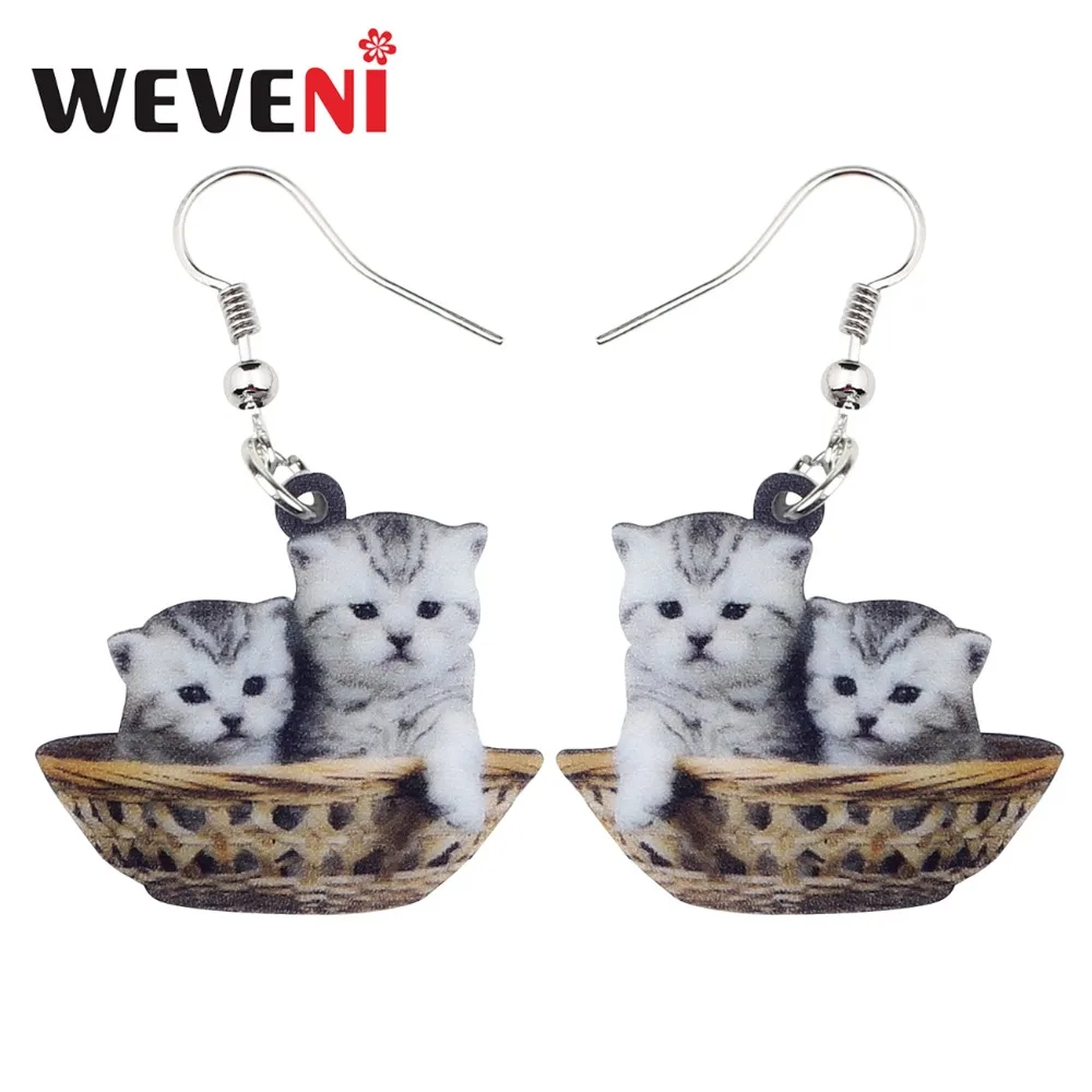 Акриловый подарок WEVENI серые серьги корзина для кошек с котенком Висячие капли