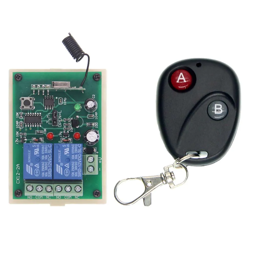 DC 12V 24V 2 CH 2CH RF Wireless Remote Control Light Motor Switch System, AB Transmitter + Receiver,315 / 433 MHz
DC 12V 24V 2 CH 2CH RF Wireless Remote Control Light Motor Switch System, AB Transmitter + Receiver,315 / 433 MHz