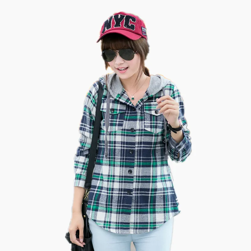 Women Casual Hooded Plaid Shirt Cotton Long Sleeved Tops Girls College Red Green Gray Cap Checkered Blouse Plaid Shirt Female
Women Casual Hooded Plaid Shirt Cotton Long Sleeved Tops Girls College Red Green Gray Cap Checkered Blouse Plaid Shirt Female