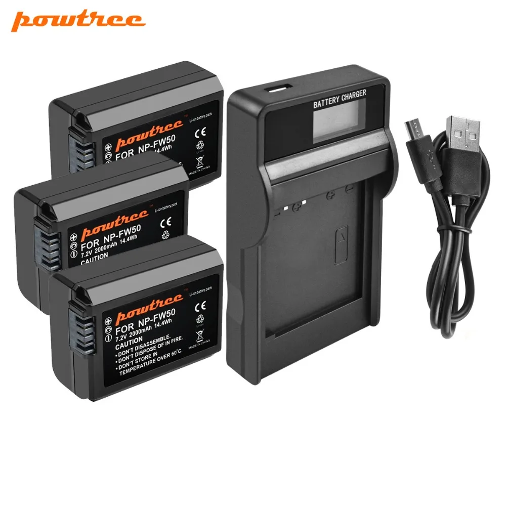 Powtree для Sony 3 шт. 7 2 в 2000 мАч фотобатарея фотоаппарата NPFW50 NP FW50 + зарядное устройство