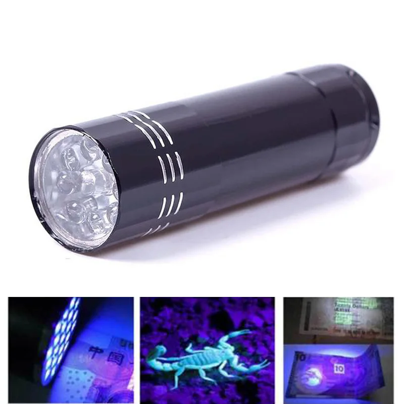 Mini Aluminum UV Ultra Violet 9 LED Multi-function Banknote Flashlight Torch Inspect Money Torch Light 3AAA UV lamp
Mini Aluminum UV Ultra Violet 9 LED Multi-function Banknote Flashlight Torch Inspect Money Torch Light 3AAA UV lamp