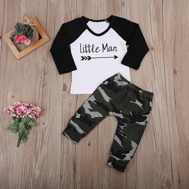 Baby boy clothes set Cotton Long sleeves 2pcs set Tops T-shirt+Camouflage Pants Newborn Little man Baby Clothing
Baby boy clothes set Cotton Long sleeves 2pcs set Tops T-shirt+Camouflage Pants Newborn Little man Baby Clothing