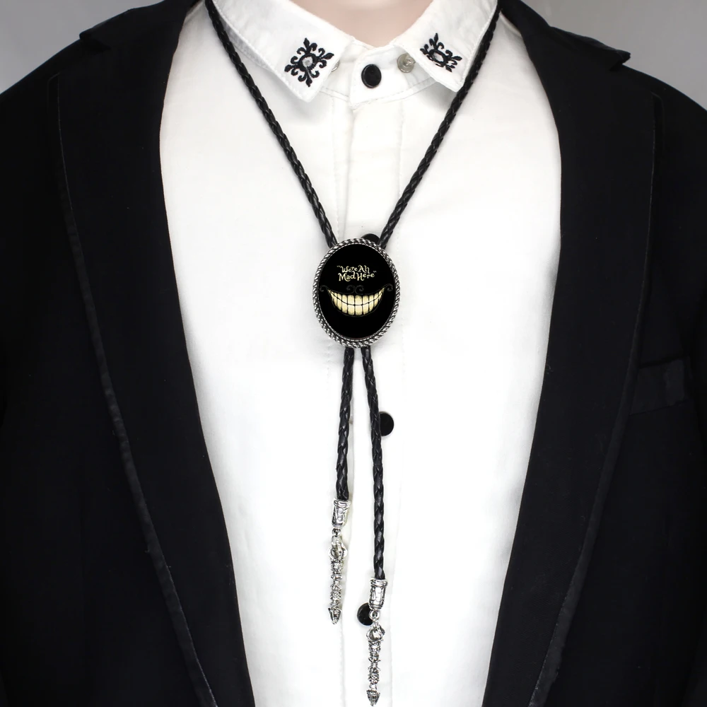 We're all mad here Cowboy Bolo Tie for men Balck PU leather with Cheshire Metal Buckle necklace Custom Mens Accessories
We're all mad here Cowboy Bolo Tie for men Balck PU leather with Cheshire Metal Buckle necklace Custom Mens Accessories
